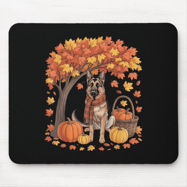 Mousepad German Shepherd Dog Fall Scarf Pumpkin Autumn Than (Frente)