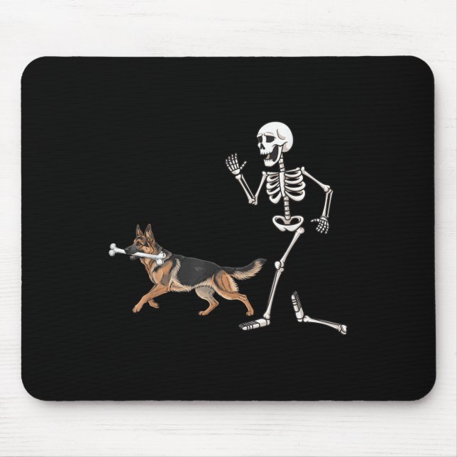Mousepad German shepherd E Esqueleto Do Dia de as Bruxas en (Frente)