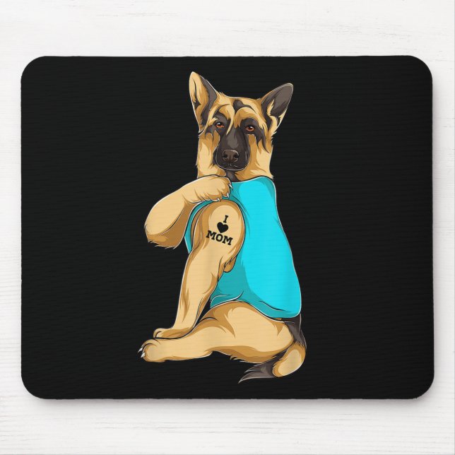 Mousepad German shepherd Eu Amo Mamãe Tatuagem Roupa Cachor (Frente)