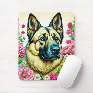 Mousepad German shepherd personalizado e flores de Whimsica