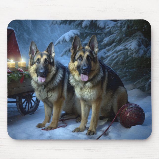 Mousepad German shepherd Snowy Sleigh Decoração de Natal (Frente)