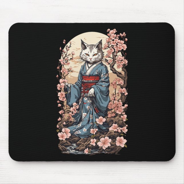 Mousepad Ghost Cat Com Kimono Japonês Yokai Folklore Desi (Frente)