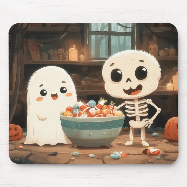 Mousepad Ghost e esqueleto bonitos com bolinho de chocolate (Frente)