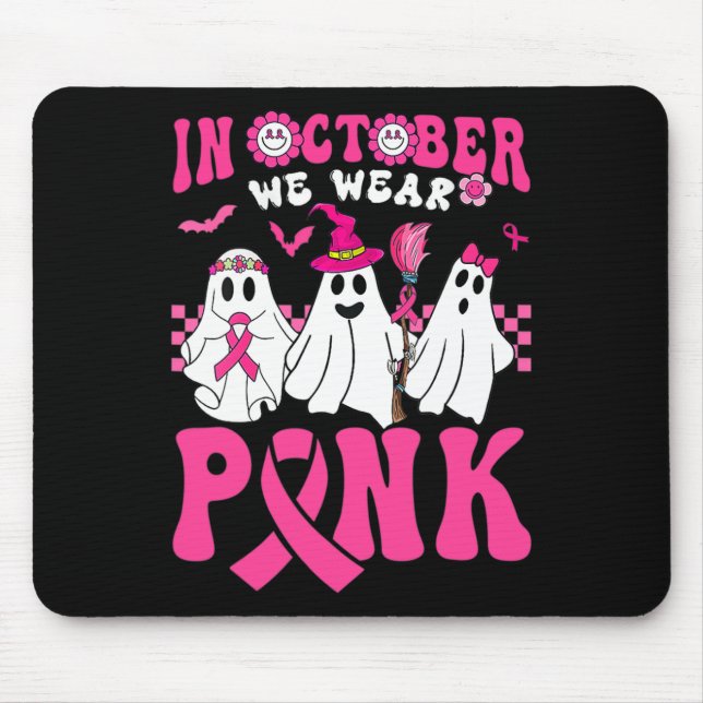 Mousepad Ghost Hallo, Guerreiro do Cancer de Mama Rosa Vist (Frente)