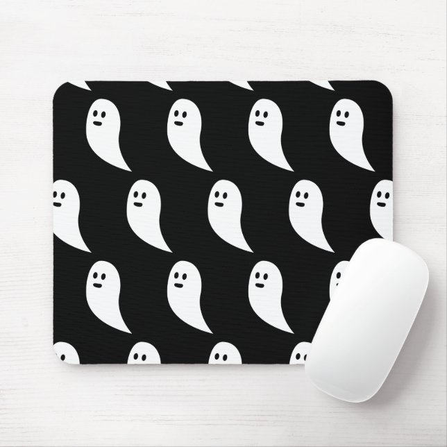 Mousepad Ghost Halloween - padrão branco preto (Com mouse)