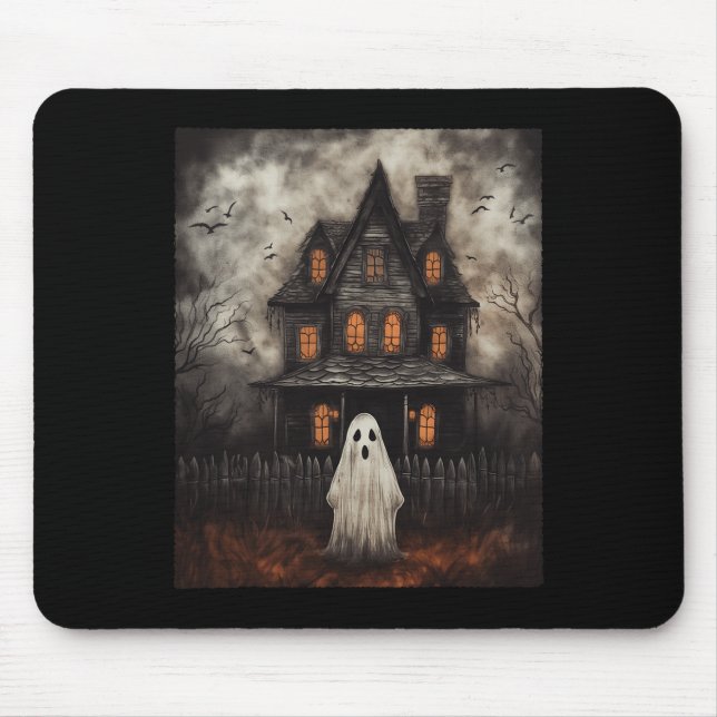 Mousepad Ghost Hauned House Midnight Halloween Ghost Spook (Frente)