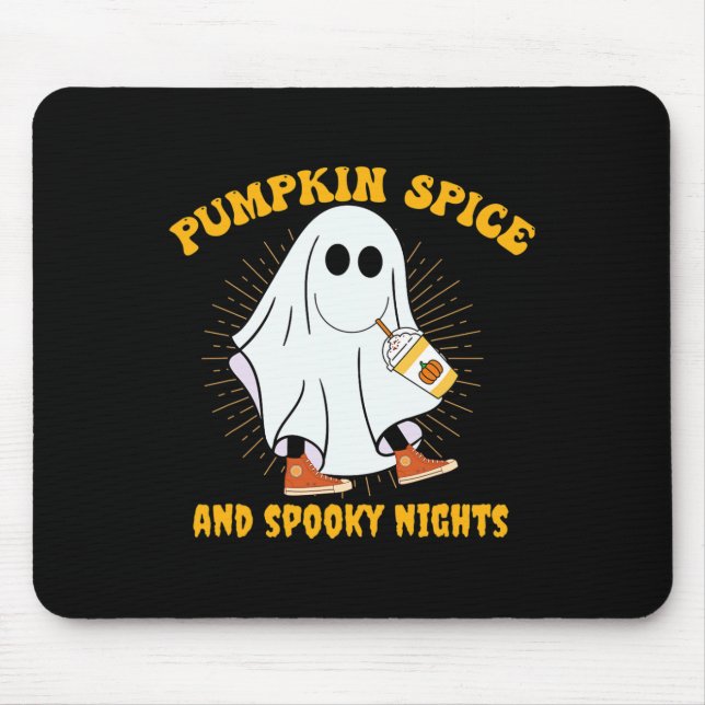 Mousepad Ghost Pumpkin Spice Latey Fall Vibe Halloween Spoo (Frente)