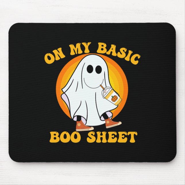 Mousepad Ghost Pumpkin Spice Latey Queda Fall Vibe Hallowee (Frente)