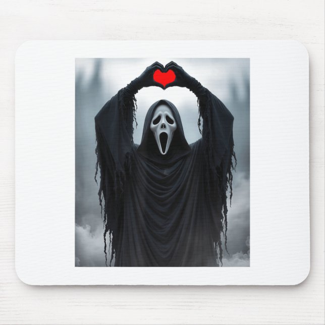 Mousepad Ghost Red Heart Hands Y Face Halloween Valentines  (Frente)