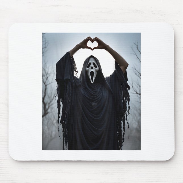 Mousepad Ghost Red Heart Hands Y Face Halloween Valentines  (Frente)