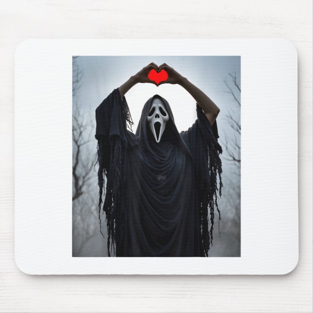 Mousepad Ghost Red Heart Hands Y Face Halloween Valentines  (Frente)
