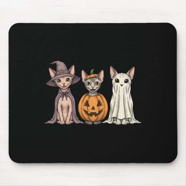 Mousepad Ghost Sphynx Cat Lover Pumpkin Halloween Longo (Frente)