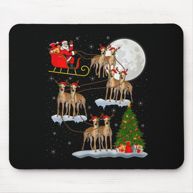Mousepad Ghound Dog Santa Sleigh Flying Funny Magical Chris (Frente)