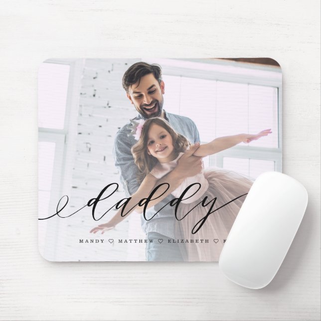 Mousepad Gift for Dad | Daddy Black Script Overlay Photo (Com mouse)