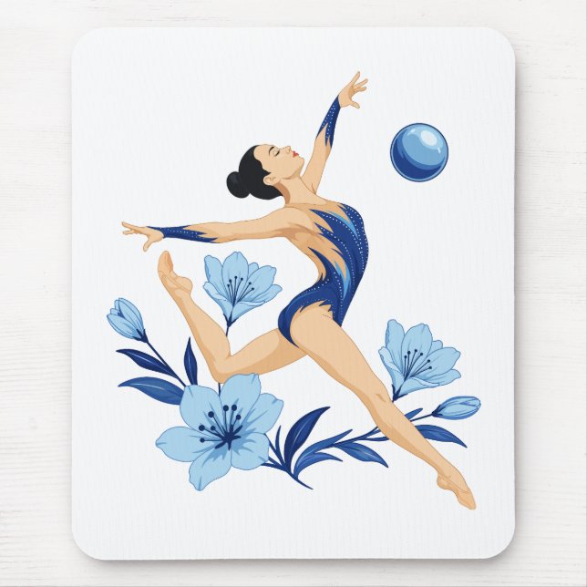 Mousepad Ginasta Rítmica Elegante com Flores Azuis  (Frente)