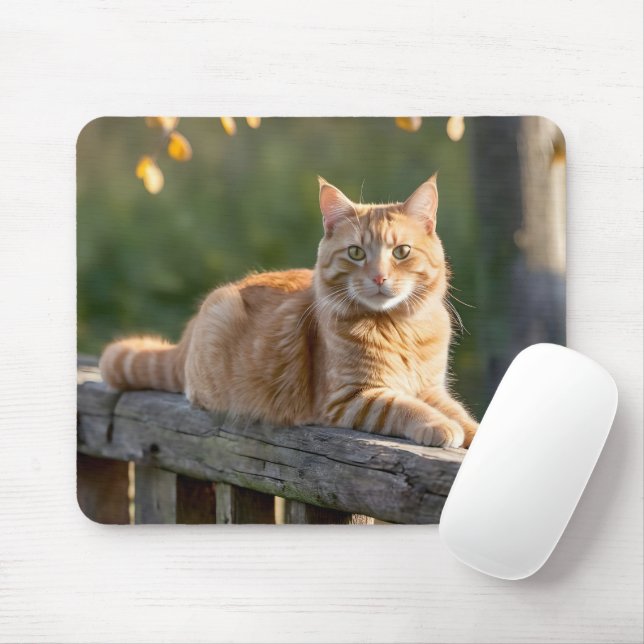 Mousepad Ginger Cat em uma cerca russa (Com mouse)