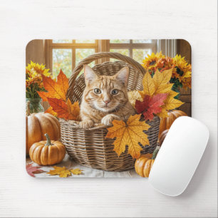 Mousepad Ginger Cat no Cesto de outono