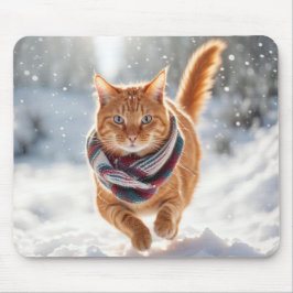 Mousepad Ginger Cat On Snow