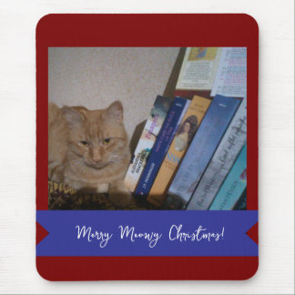 Mousepad Ginger cat, Photo Text Customize ,Meowy Christmas,
