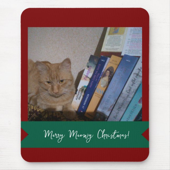 Mousepad Ginger cat, Photo Text Customize ,Meowy Christmas, (Frente)