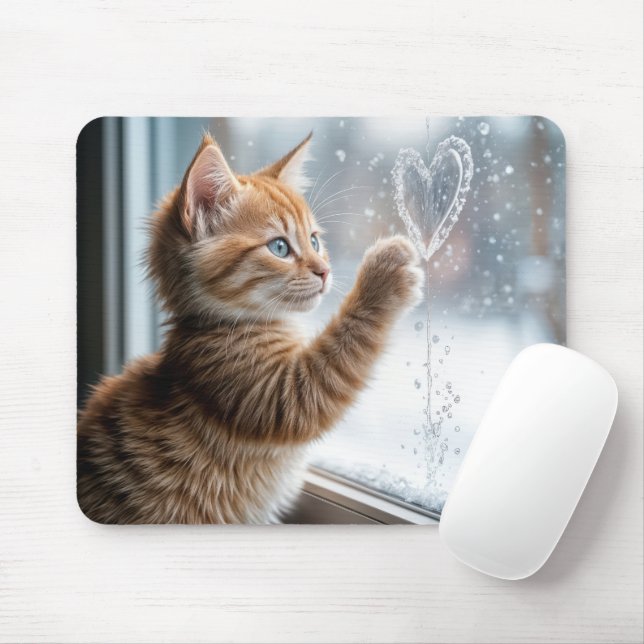 Mousepad Ginger Kitten Com Coração Da Janela (Com mouse)