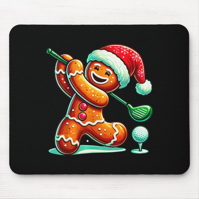 Mousepad Gingerbread Man Plays Golf Christmas Golfing Santa (Frente)