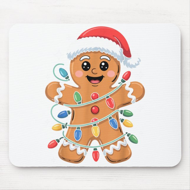 Mousepad Gingerbread Man Tangled Christmas Lights  (Frente)