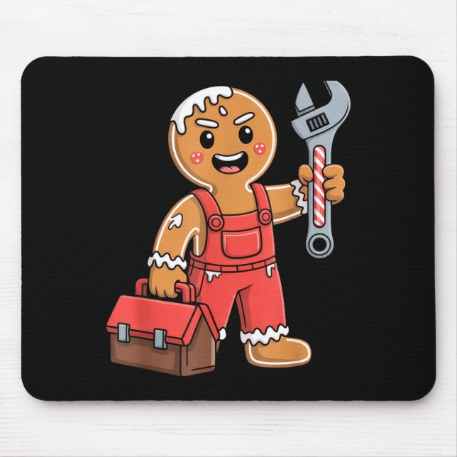 Mousepad Gingerbread Mechanic Handyman Fixer Worker Christm (Frente)