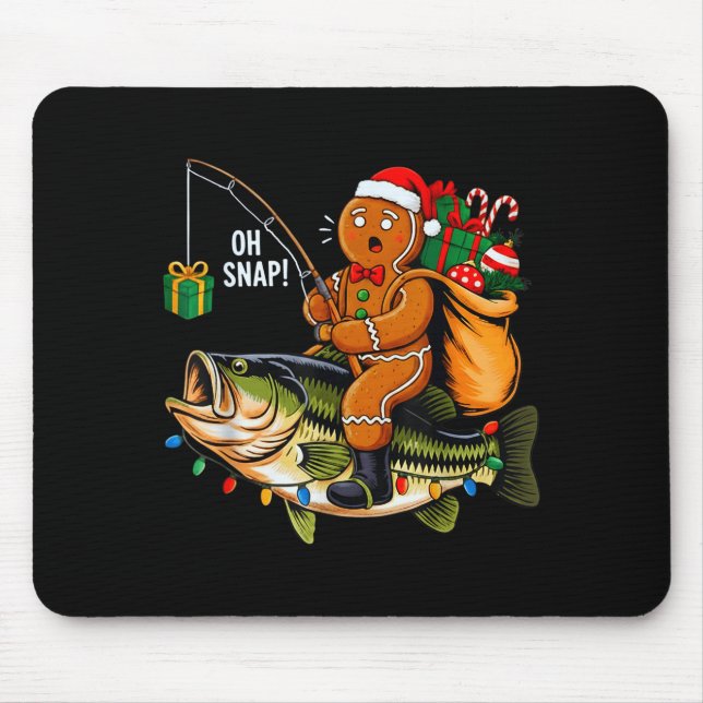 Mousepad Gingerbread Riding B Fish Christmas Fishing Xmas P (Frente)