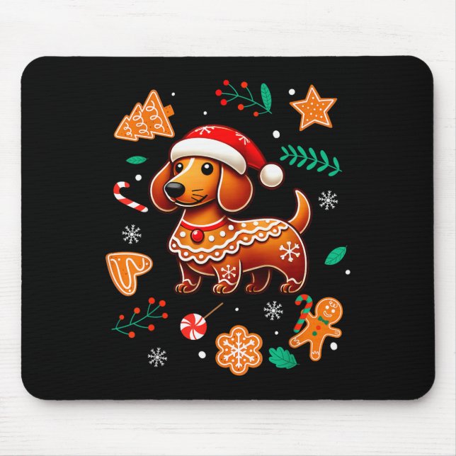 Mousepad Gingerbread Weiner Dog Lover Dachshund Christmas C (Frente)