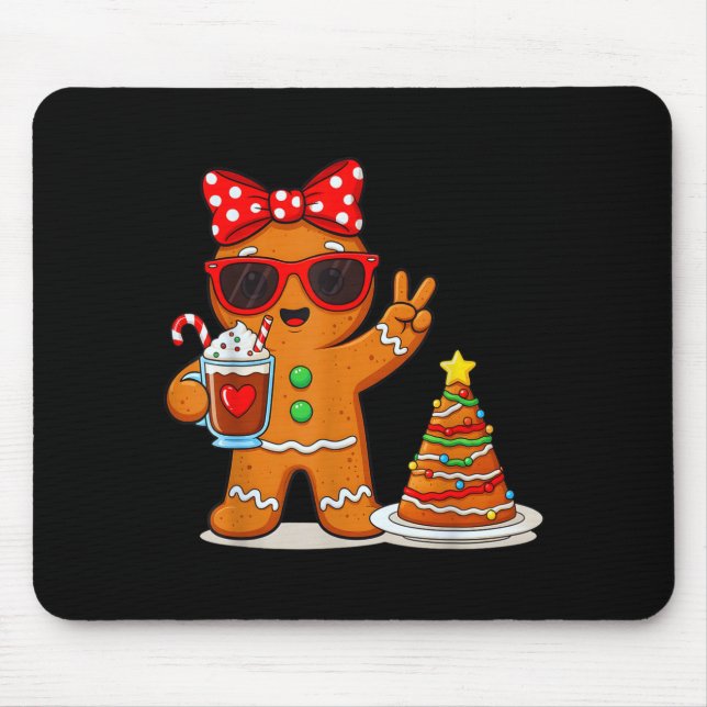 Mousepad Gingerbread Women Drinking Coffee Christmas Tree C (Frente)