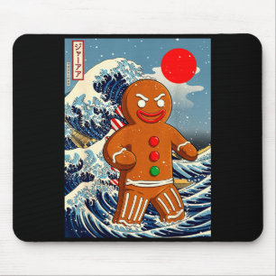 Mousepad Gingerbread-zilla Arte Japonês Vintage Engraçado N