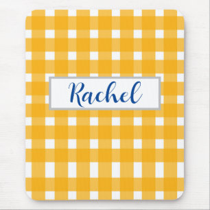 Mousepad Gingham Branco Amarelo Personalizado