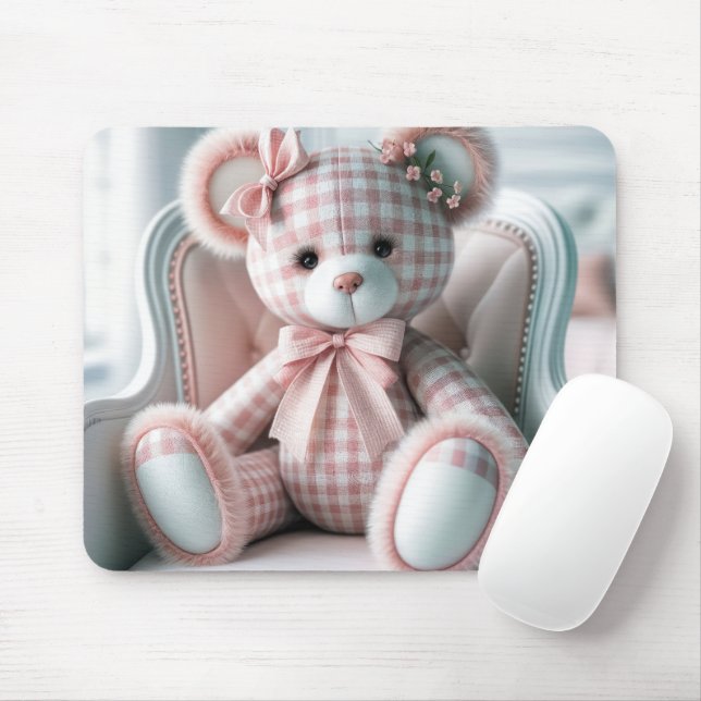 Mousepad Gingham Teddy Bear em uma cadeira (Com mouse)