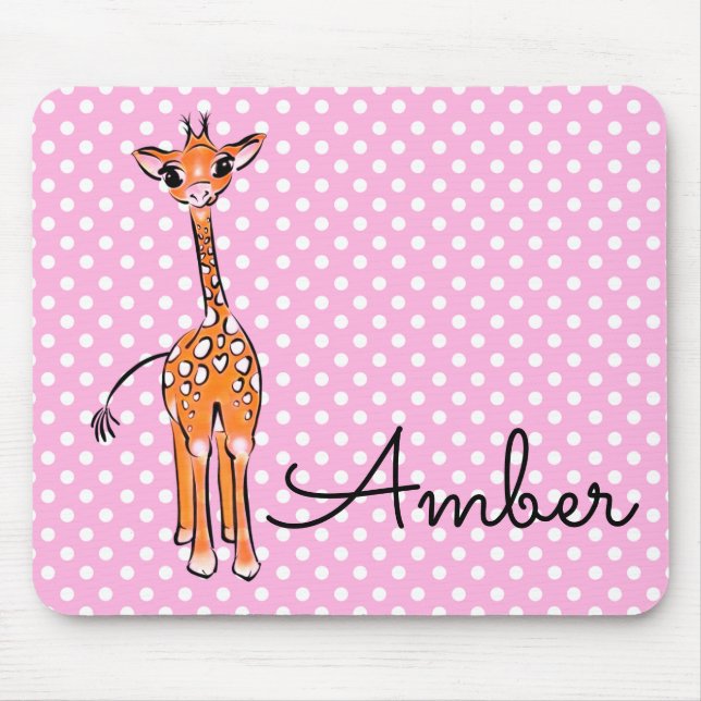 Mousepad Girafa bonita desenhando safari animais bolinhas (Frente)