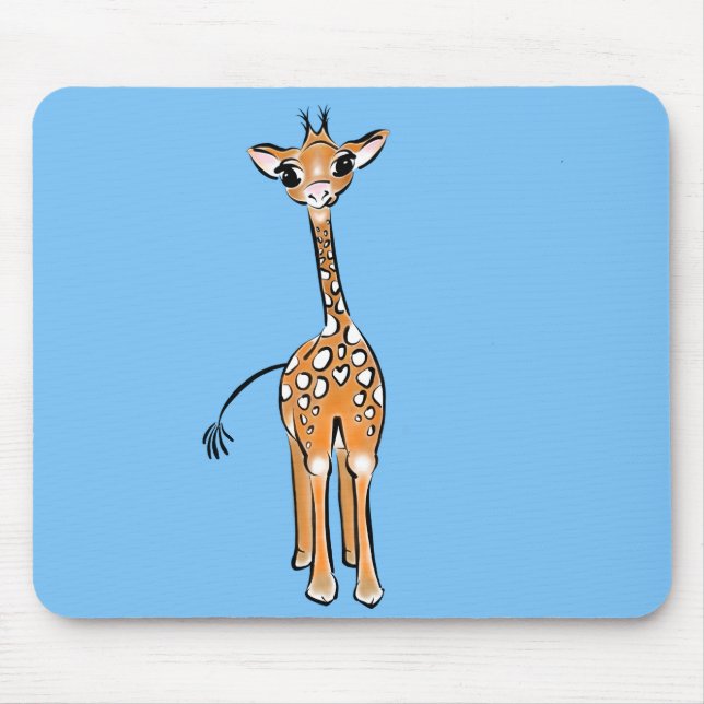 Mousepad Girafa bonita desenhando safari de animais azuis (Frente)