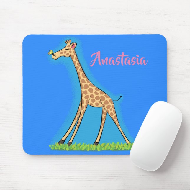 Mousepad Girafa bonita e feliz com cartoon de borboleta (Com mouse)