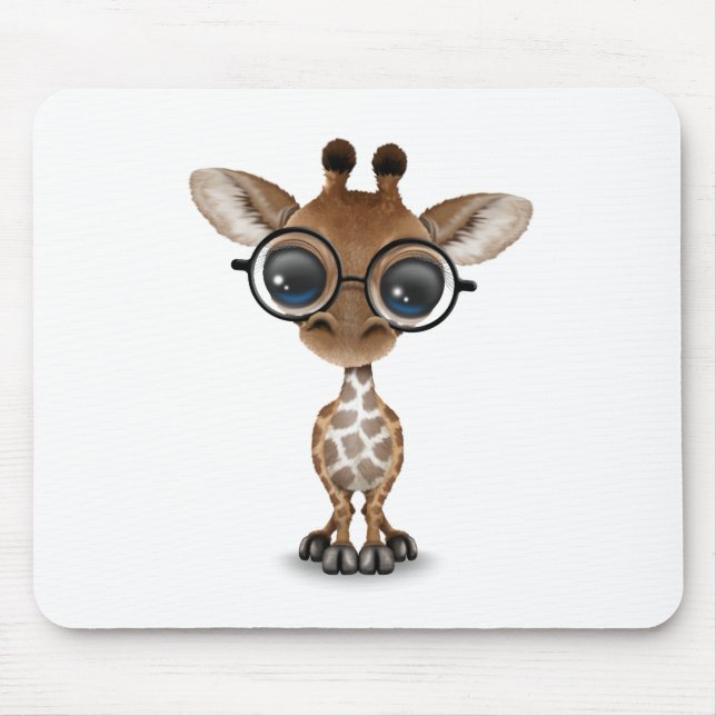 Mousepad Girafa curioso bonito do bebê que veste vidros (Frente)