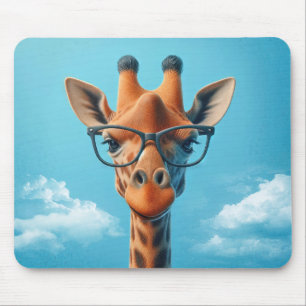 Mousepad Girafa Em Nuvens Vestindo Óculos