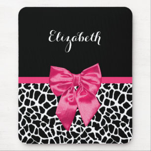 Mousepad Girafa Negra Girafa Animal Imprime Arco Rosa Quent