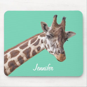 Mousepad Girafa no nome personalizado verde da cerceta