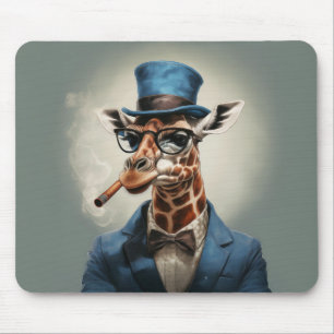 Mousepad Girafa usando chapéu de copa alta fumando charuto
