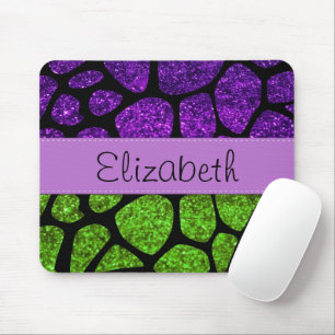 Mousepad Girafa Verde, Girafa Roxa, Glitter, Seu Nome