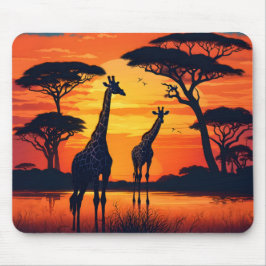 Mousepad Girafas no Buraco de Água ao Pôr do Sol