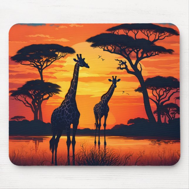 Mousepad Girafas no Buraco de Água ao Pôr do Sol (Frente)