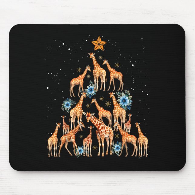 Mousepad Giraffe Christmas Tree Floral Giraffe Xmas Lights  (Frente)