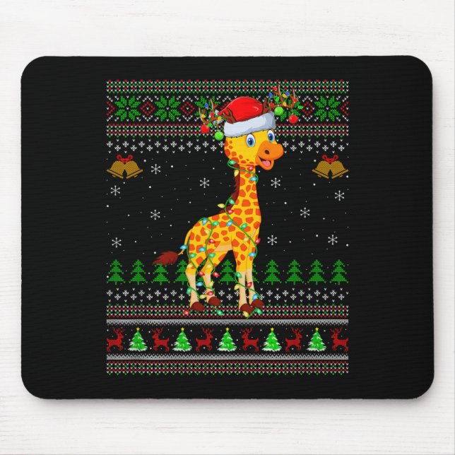 Mousepad Giraffe Ugly Christmas Sweaters Holiday Santa Cute (Frente)