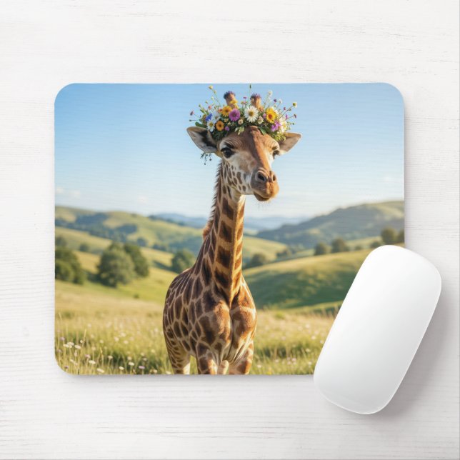 Mousepad Giraffe with Floral Crown (Com mouse)