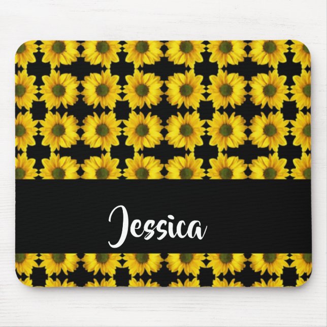 Mousepad Girassóis amarelos em preto (Frente)