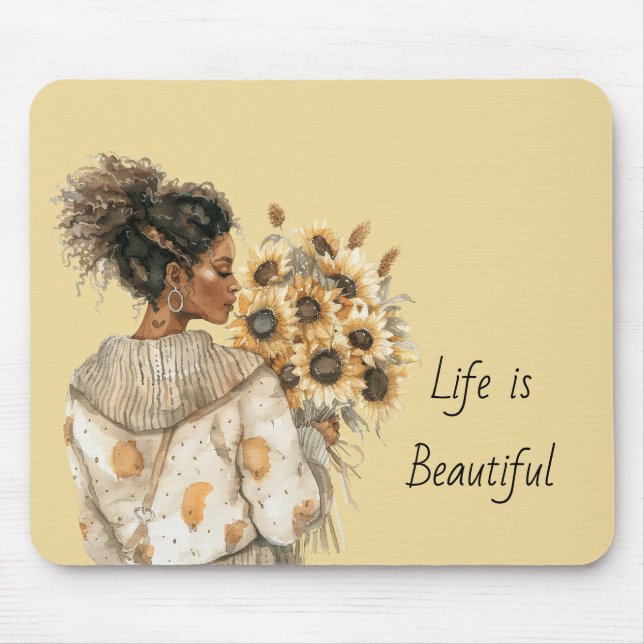 Mousepad Girassóis Amarelos Feminino Preto (Frente)